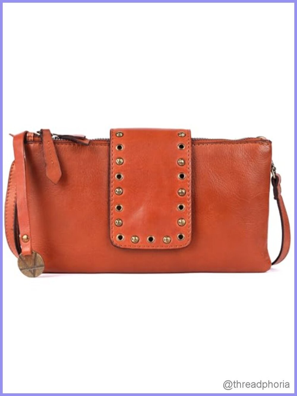 Genuine Italian Leather Boho Studded Crossbody Sling Bag with YKK Zippers